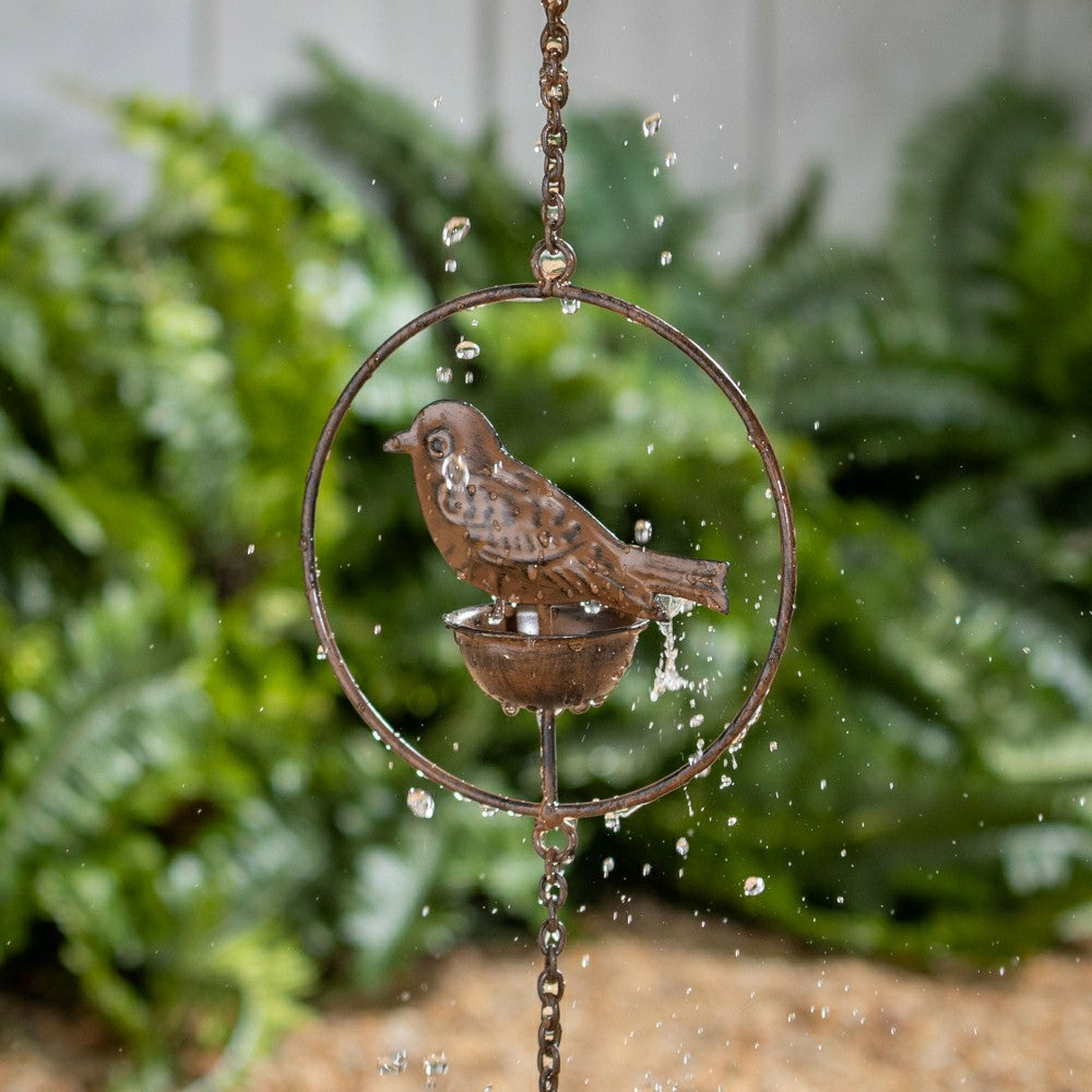 Plow & Hearth Cottage Garden Rain Chain, Metal, Bronze Bird, 72"
