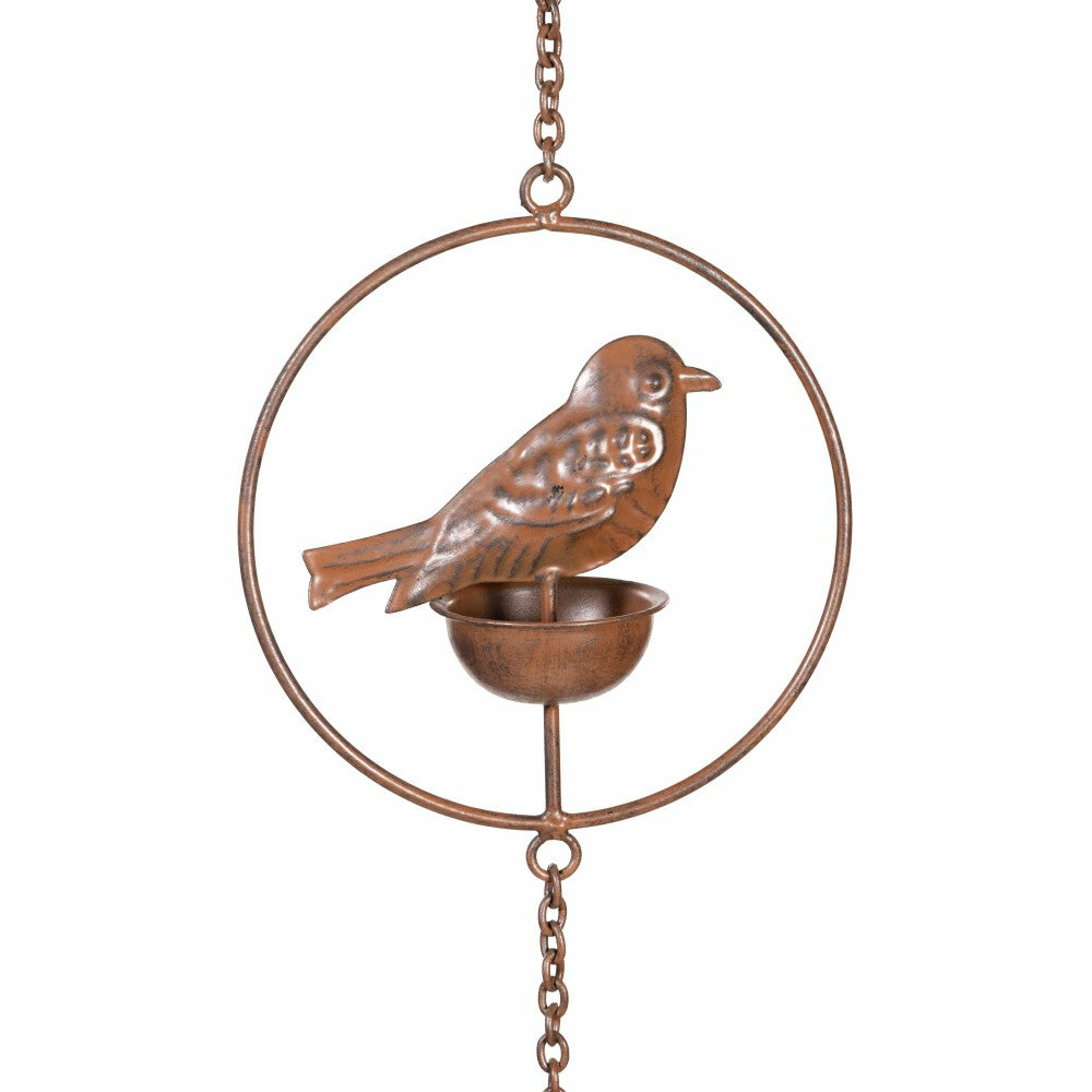 Plow & Hearth Cottage Garden Rain Chain, Metal, Bronze Bird, 72"