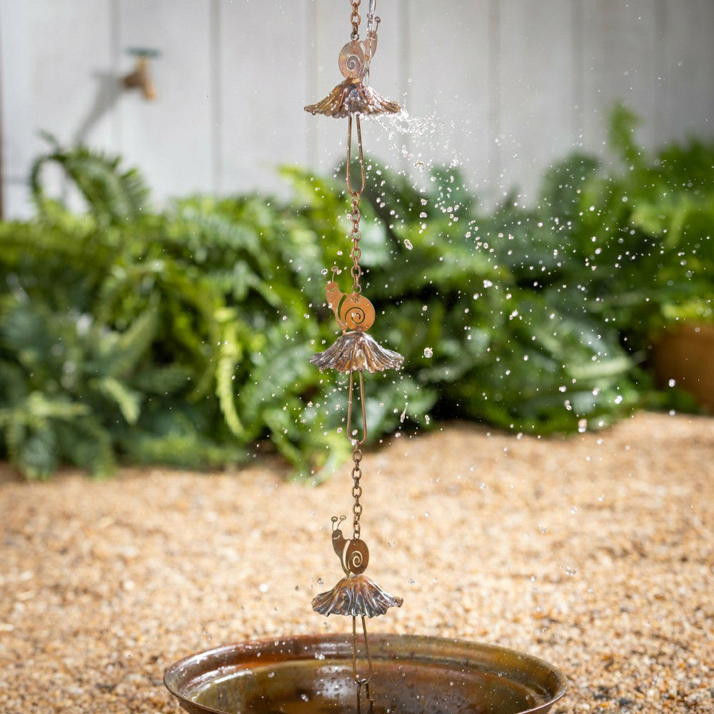 Plow & Hearth Cottage Garden Rain Chain, Metal Snail & Mushroom, 72"
