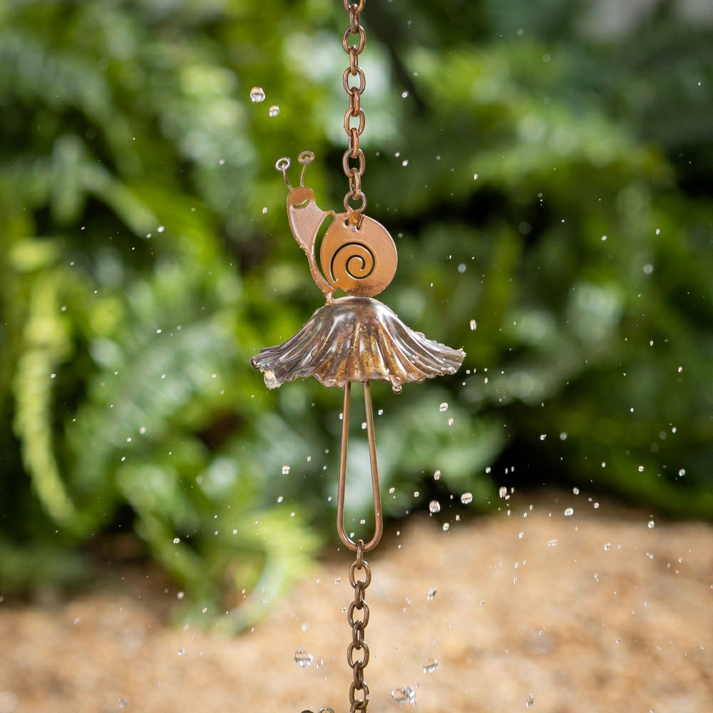 Plow & Hearth Cottage Garden Rain Chain, Metal Snail & Mushroom, 72"