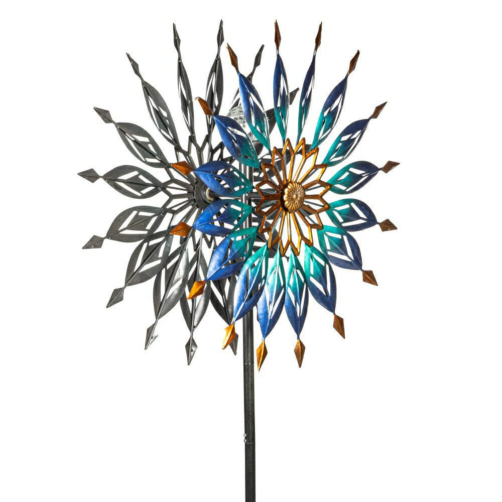 Plow & Hearth Metal Wind Spinner, Blue Butterfly & Flowers, 74"H
