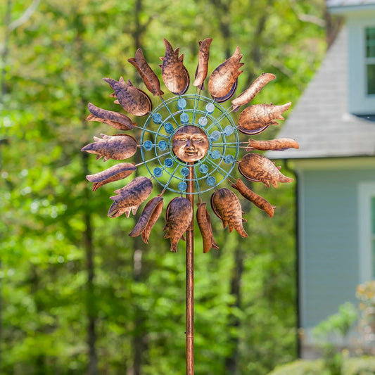 Plow & Hearth Copper Sun Metal Wind Spinner, 75"H