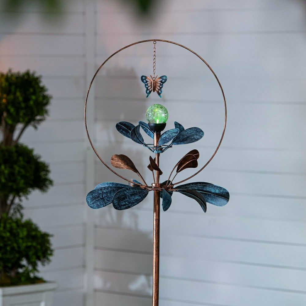 Plow & Hearth Sphere Flower Solar Metal Wind Spinner, 87"H