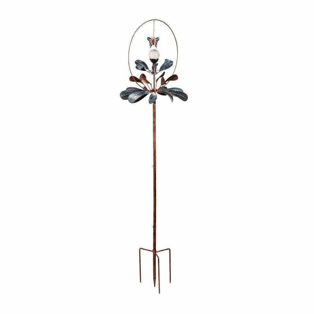Plow & Hearth Sphere Flower Solar Metal Wind Spinner, 87"H