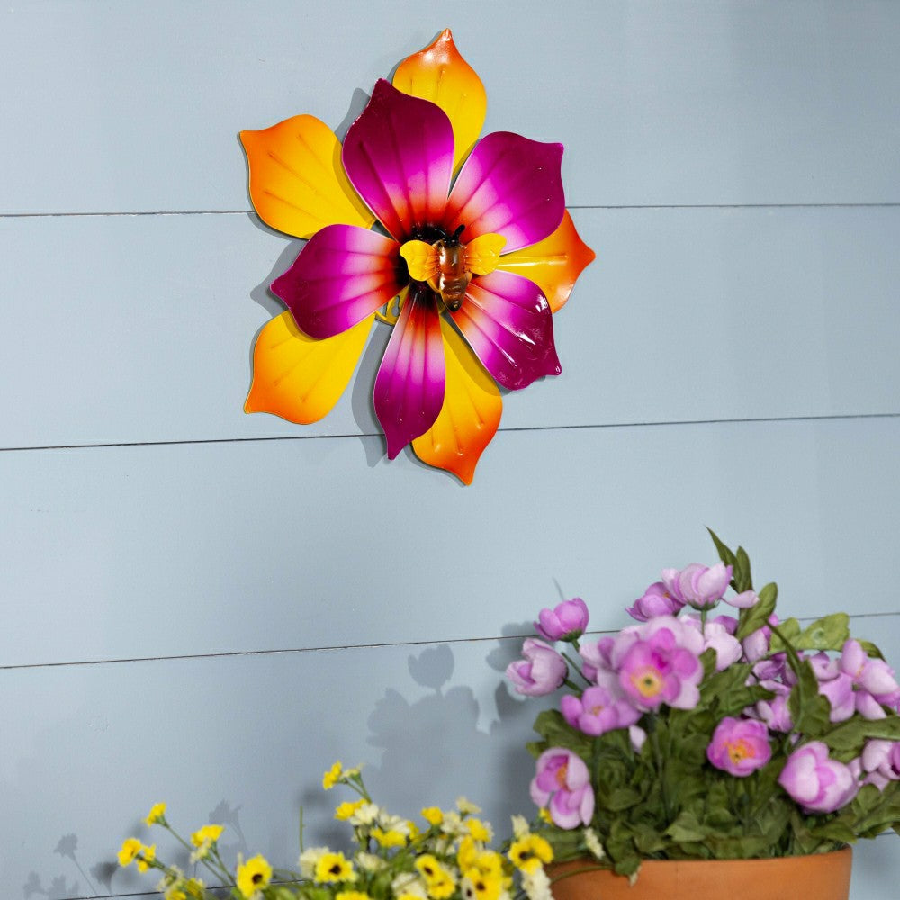 Plow & Hearth Metal Radiant Blossom Bee Wall Spinner 13"D