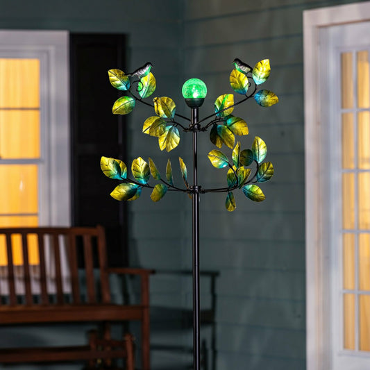 Plow & Hearth Bird and Leaves Solar Wind Spinner 80"H