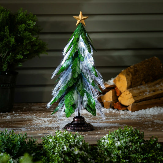 Plow & Hearth Shades of Green Garden Statue, Metal Fiber Optic LED Statue, Evergreen