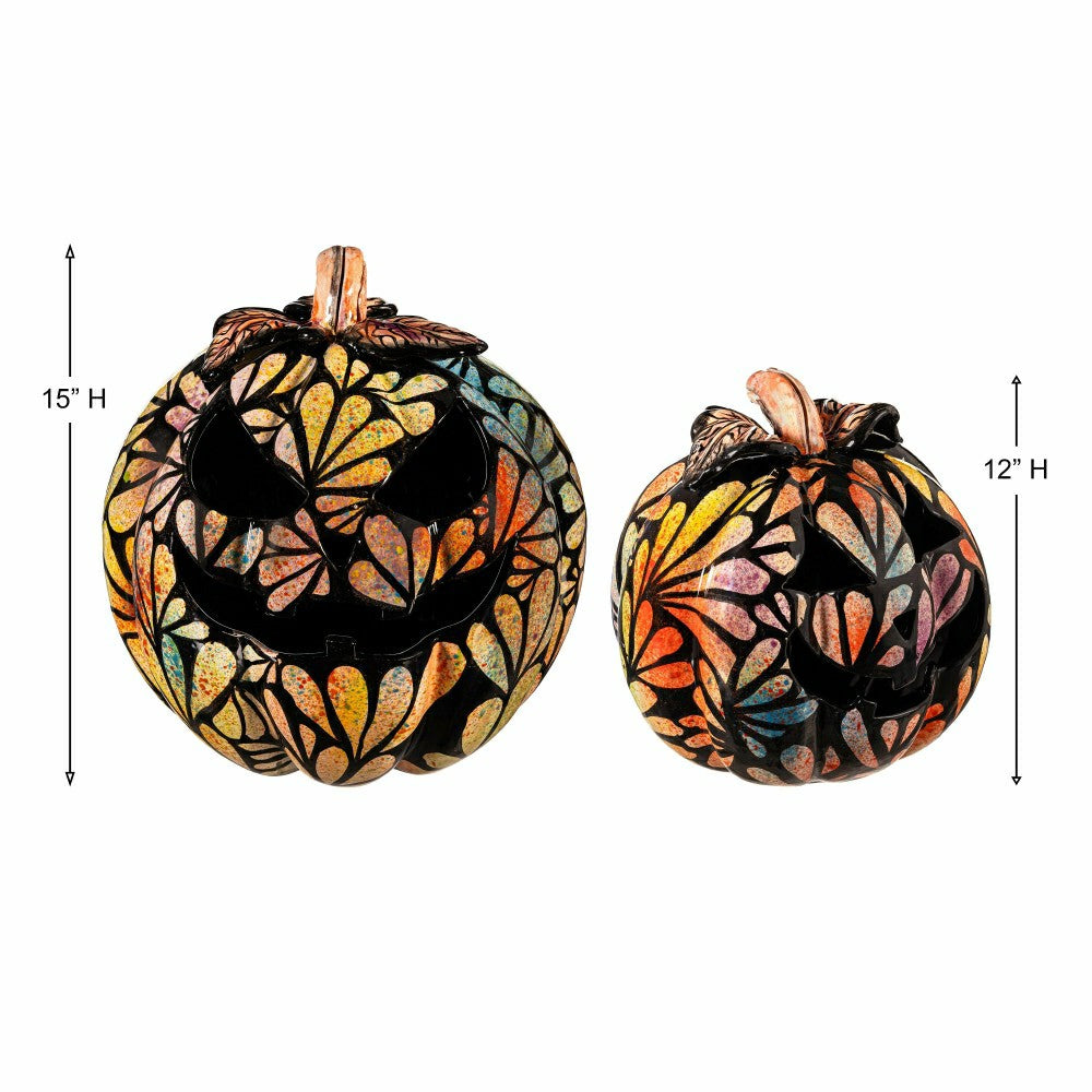 Plow & Hearth Floral Burst Ceramic Talavera Pumpkin, Small