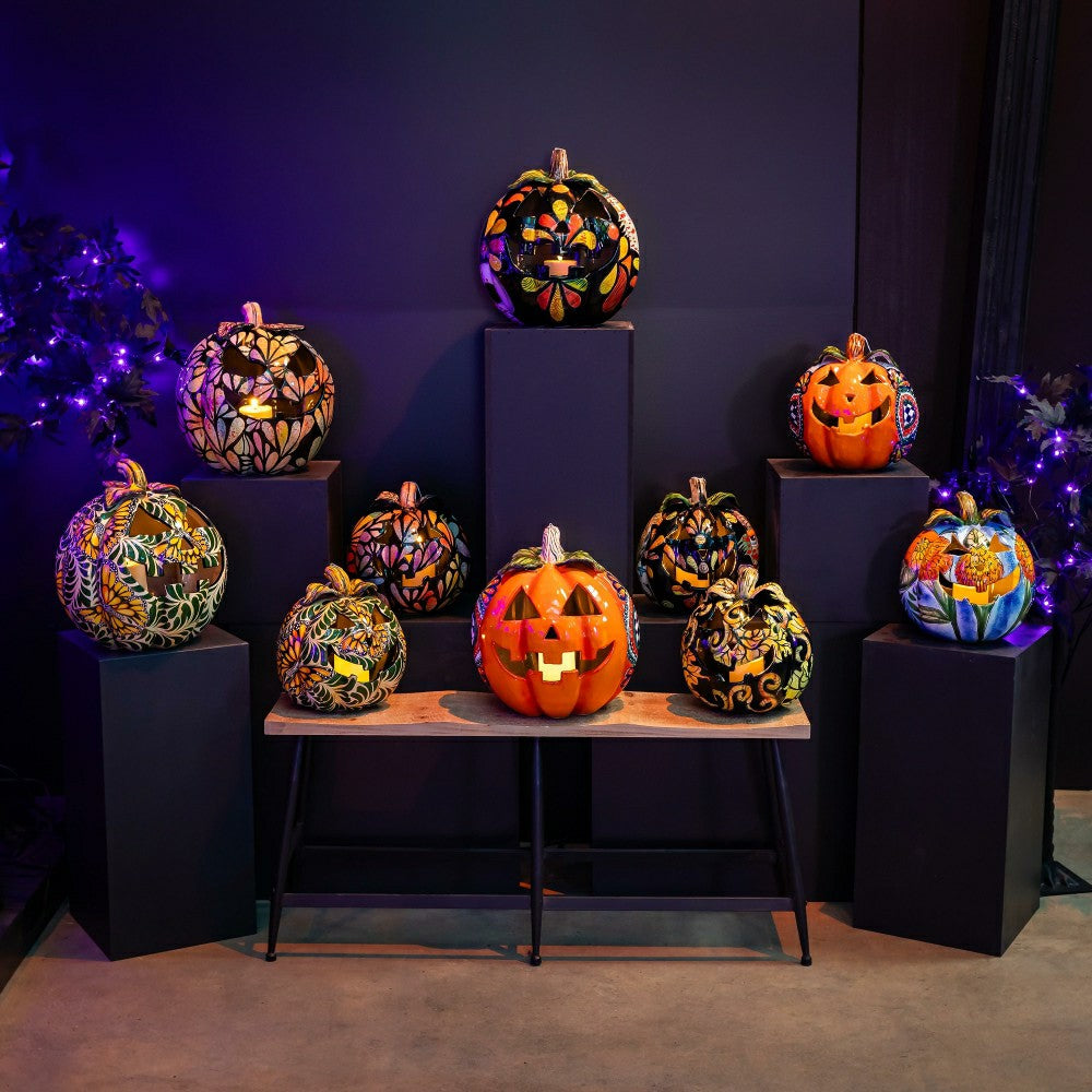 Plow & Hearth Floral Burst Ceramic Talavera Pumpkin, Small