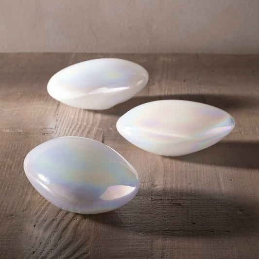 Plow & Hearth Organic Shaped Iridescent Glass Stones, Set of 3, White