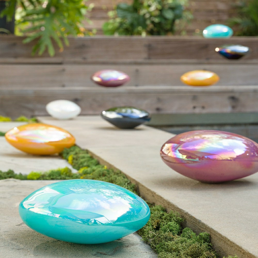 Plow & Hearth Organic Shaped Iridescent Glass Stones, Set of 3, White