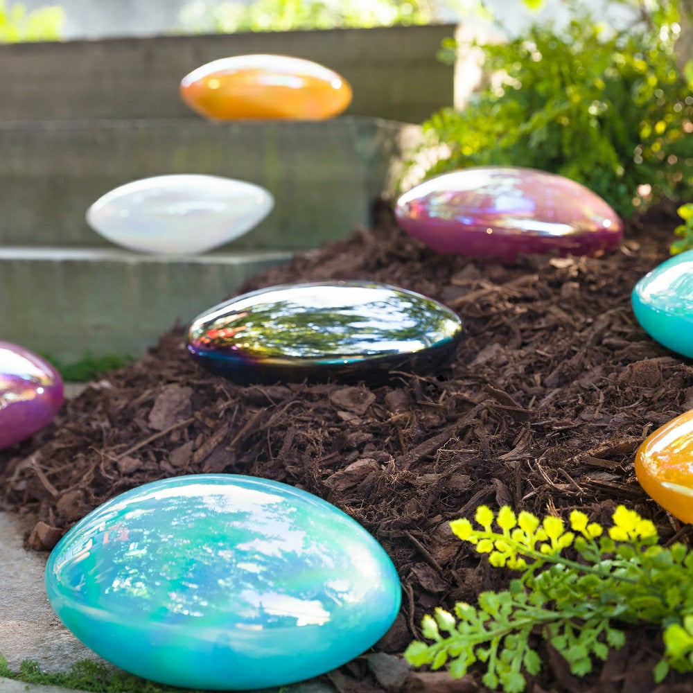 Plow & Hearth Organic Shaped Iridescent Glass Stones, Set of 3, Gray