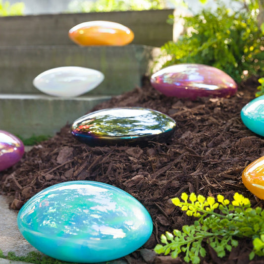 Plow & Hearth Organic Shaped Iridescent Glass Stones, Set of 3, Gray