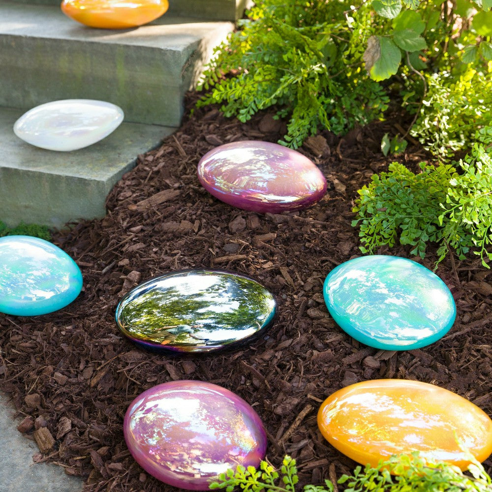 Plow & Hearth Organic Shaped Iridescent Glass Stones, Set of 3, Gray