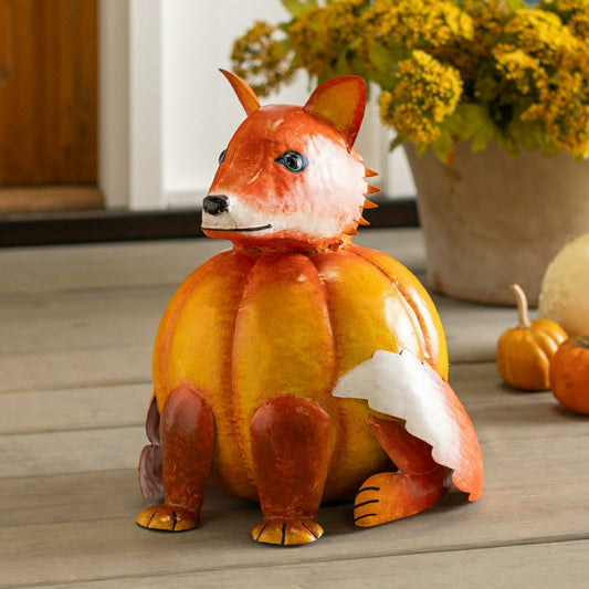 Plow & Hearth Metal Fox in Pumpkin Costume Statue