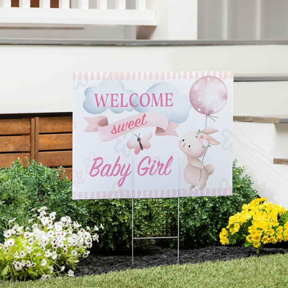 Plow & Hearth Bunny Welcome Baby Girl Yard Sign