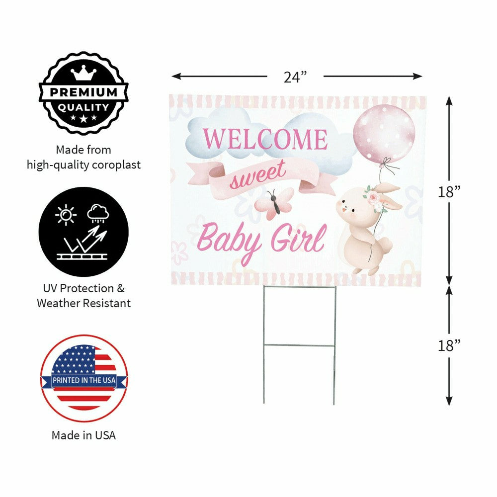Plow & Hearth Bunny Welcome Baby Girl Yard Sign