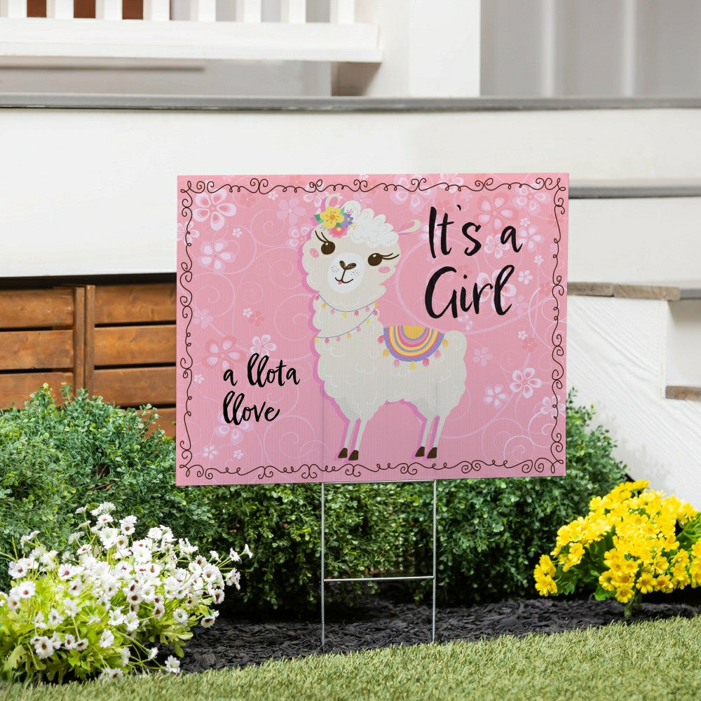 Plow & Hearth It's a Girl Baby Alpaca Yard Sign