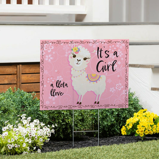 Plow & Hearth It's a Girl Baby Alpaca Yard Sign