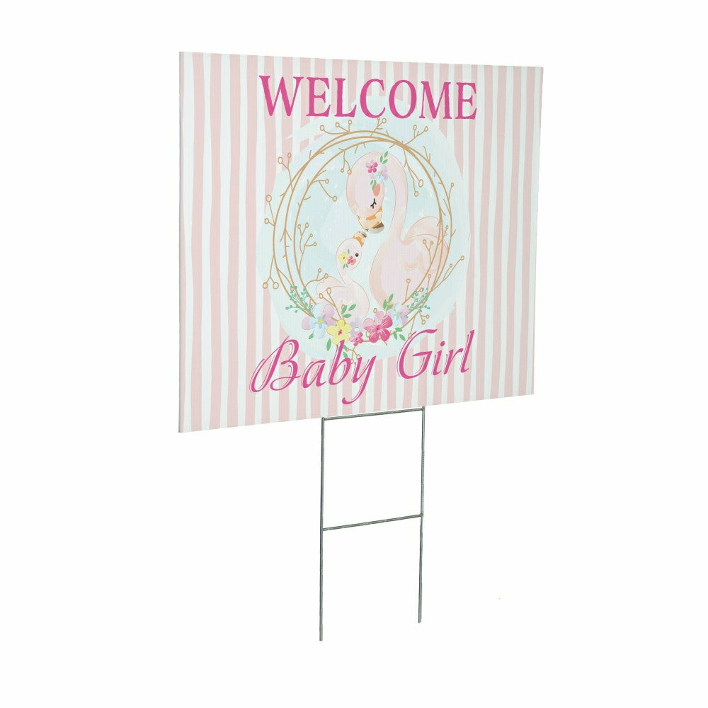 Plow & Hearth Flamingo Welcome Baby Girl Yard Sign