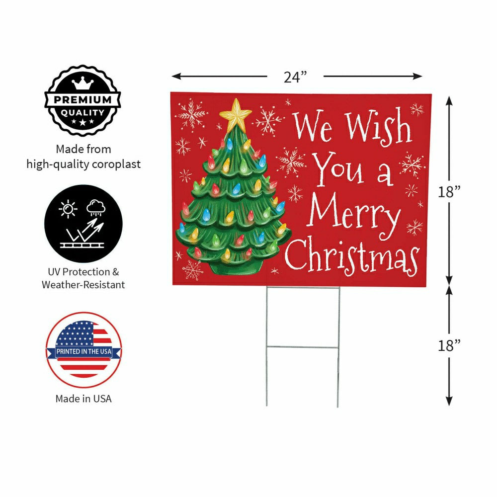 Plow & Hearth Christmas Tree COROPLAST Yard Sign, "WE WISH YOU A MERRY CHRISTMAS", , 24"x18"