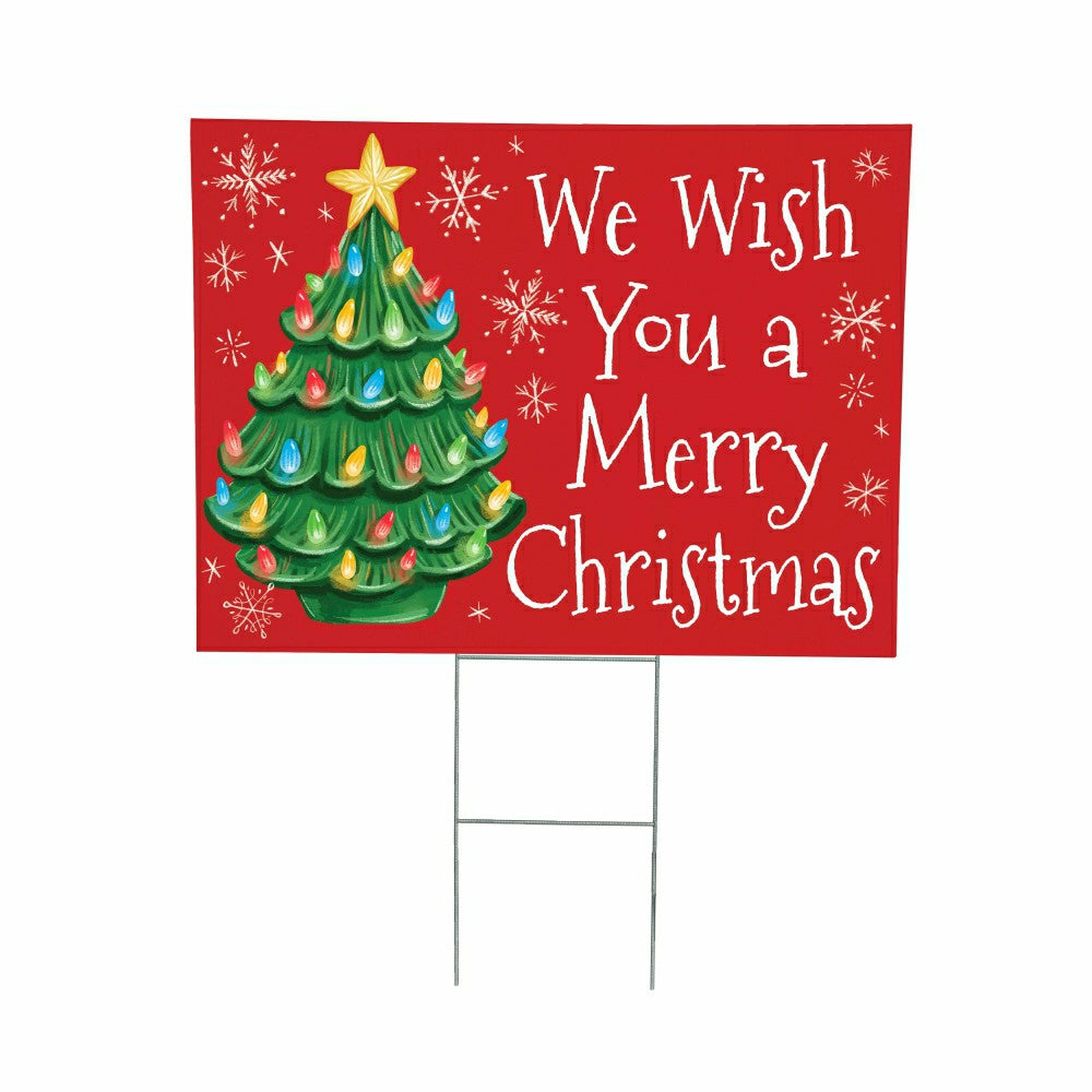 Plow & Hearth Christmas Tree COROPLAST Yard Sign, "WE WISH YOU A MERRY CHRISTMAS", , 24"x18"