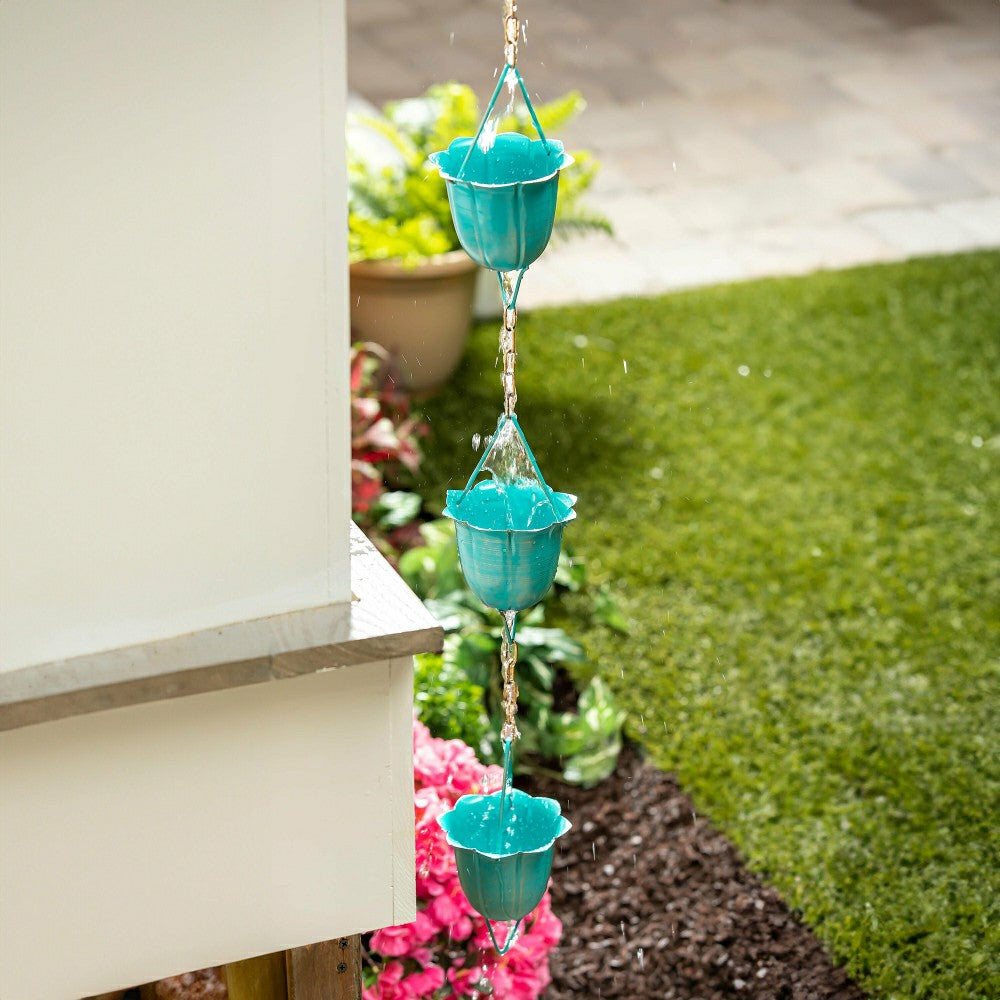Plow & Hearth Blue Flower Cup Rain Chain