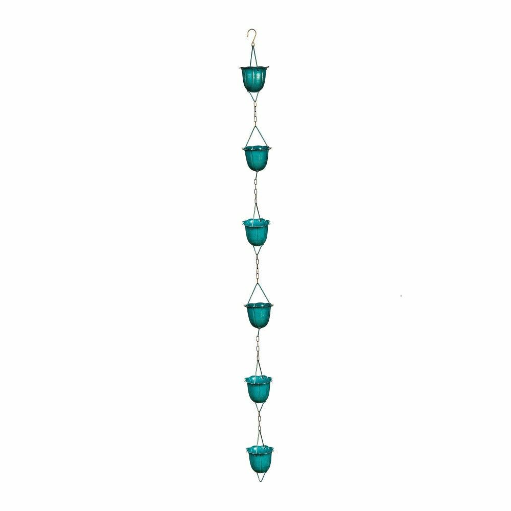 Plow & Hearth Blue Flower Cup Rain Chain