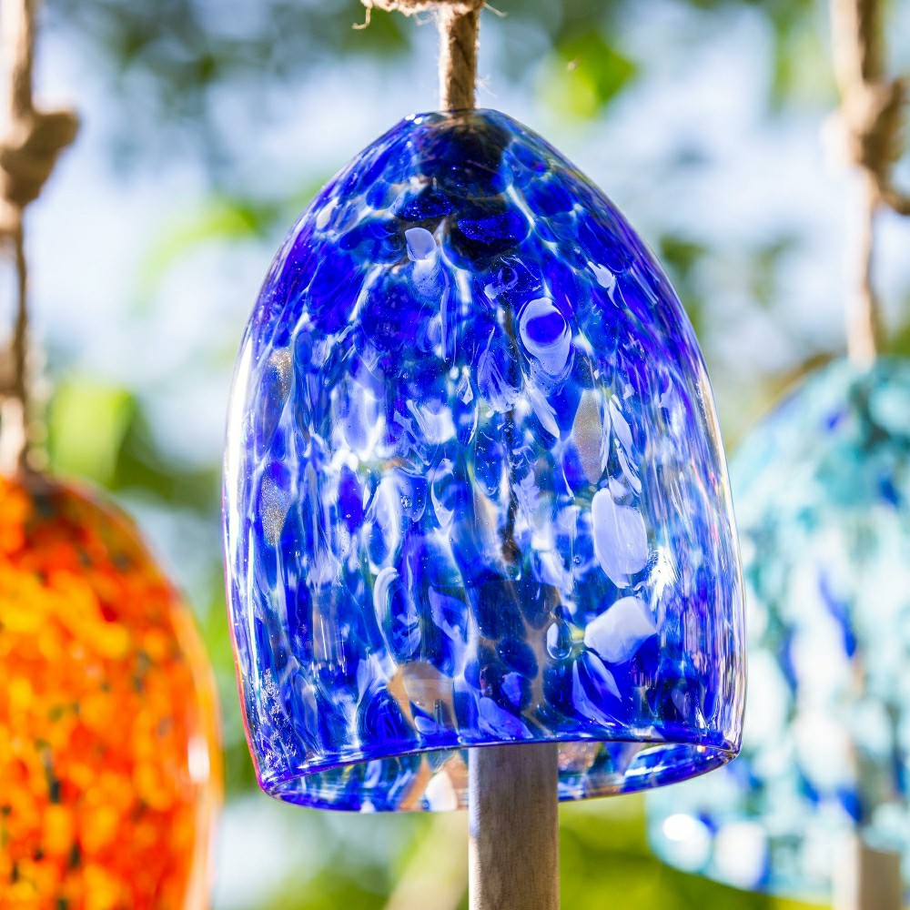 Plow & Hearth Art Glass Speckle Deep Blue Bell Chime