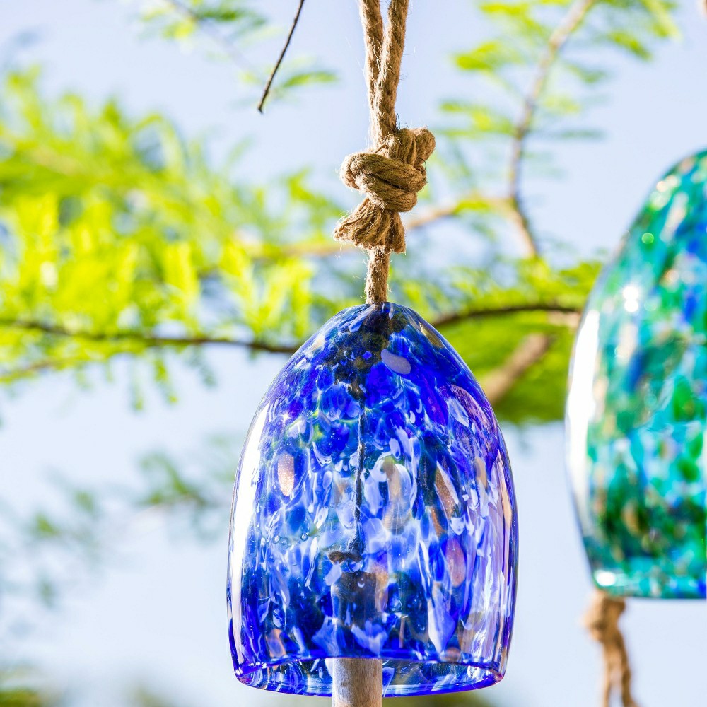 Plow & Hearth Art Glass Speckle Deep Blue Bell Chime