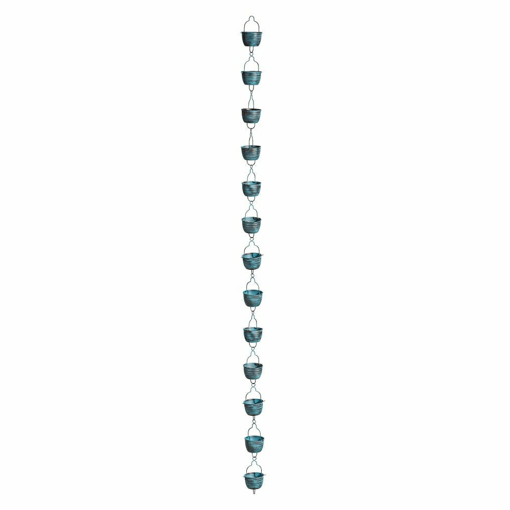 Plow & Hearth Blue Coastal Rain Chain, Blue Rustic Bucket Rain Chain, 72" H