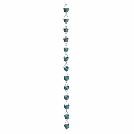 Plow & Hearth Blue Coastal Rain Chain, Blue Rustic Bucket Rain Chain, 72" H