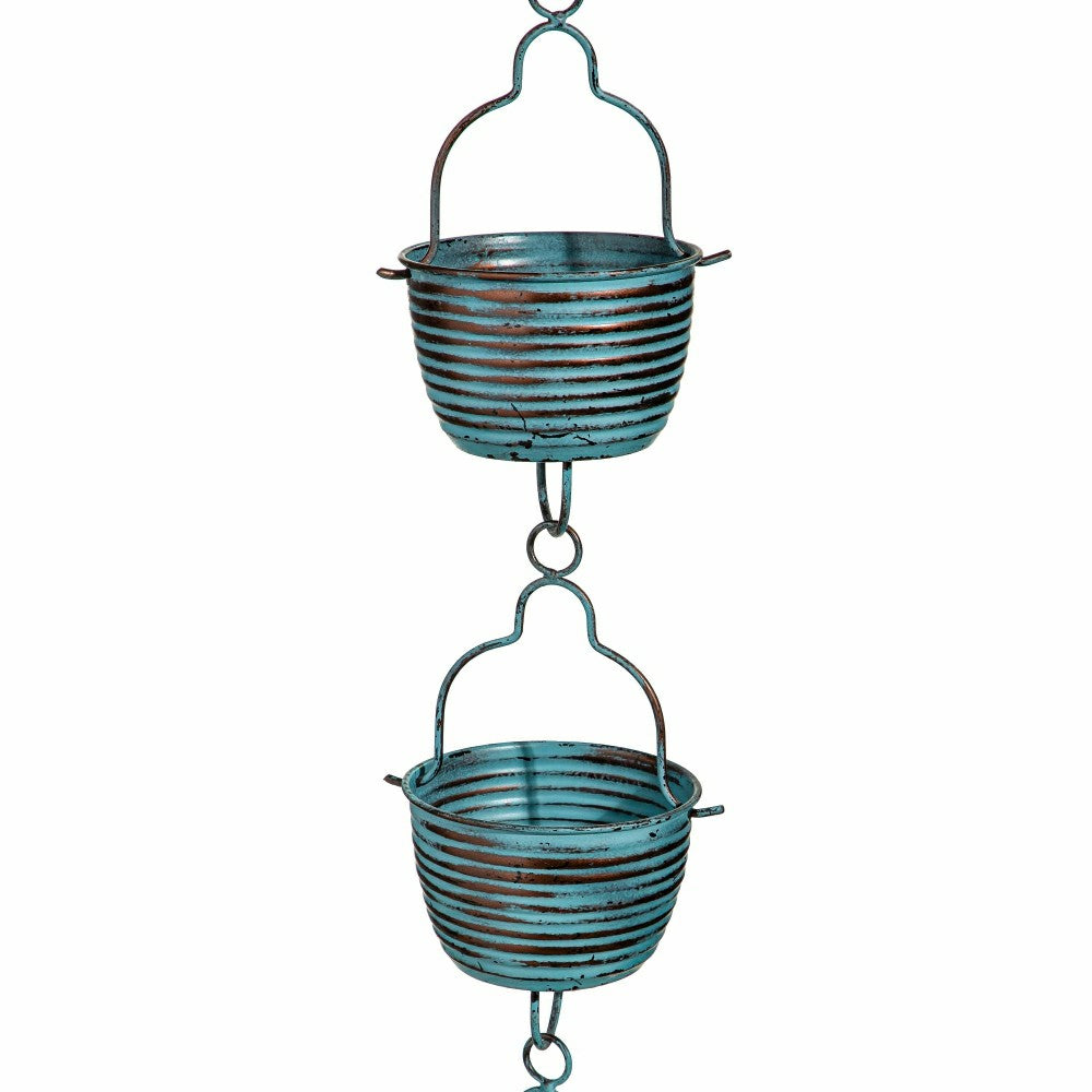 Plow & Hearth Blue Coastal Rain Chain, Blue Rustic Bucket Rain Chain, 72" H