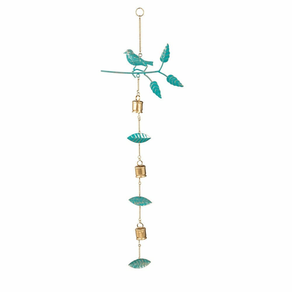 Plow & Hearth What She Shed Outdoor Hanging Décor, Metal Bird and Bell, 38"