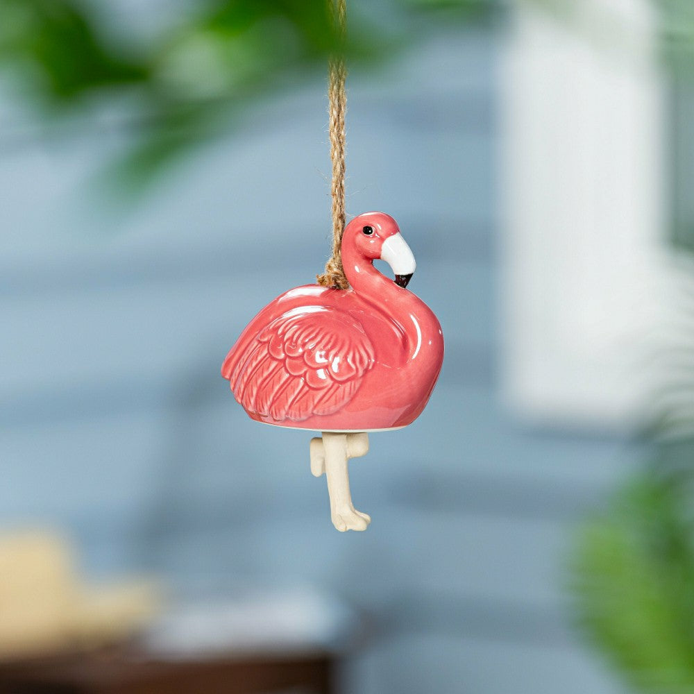 Plow & Hearth Tropical Oasis Garden Bell, Ceramic, Flamingo, 8.5"