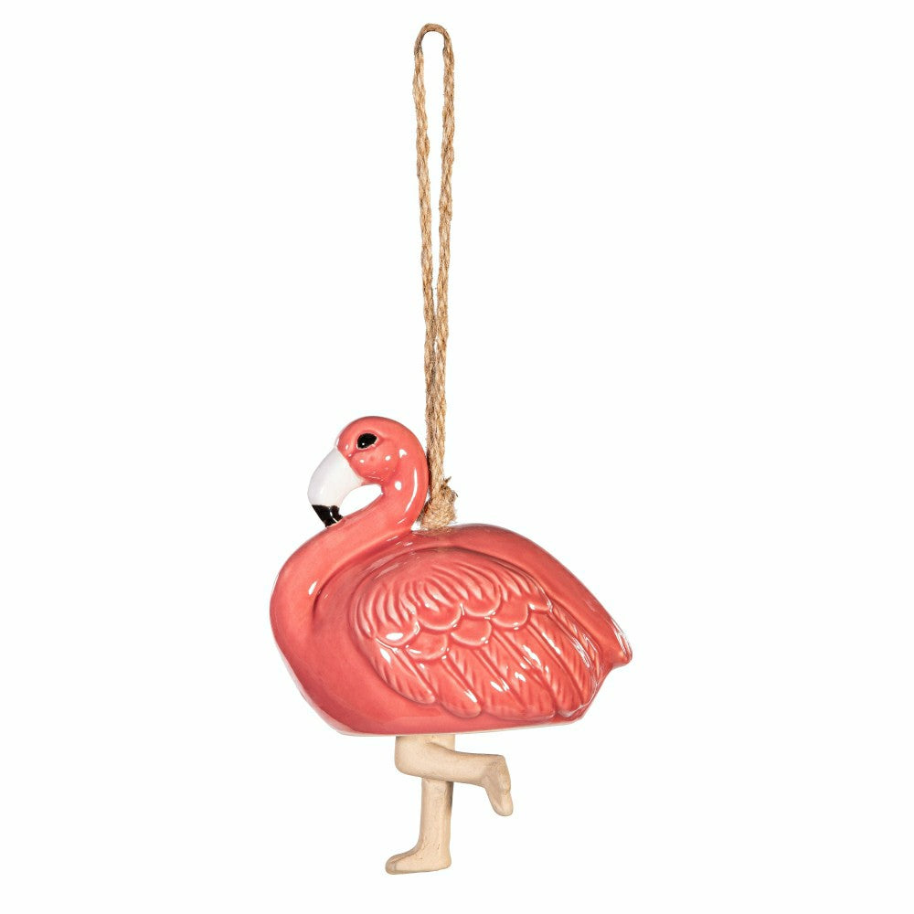 Plow & Hearth Tropical Oasis Garden Bell, Ceramic, Flamingo, 8.5"
