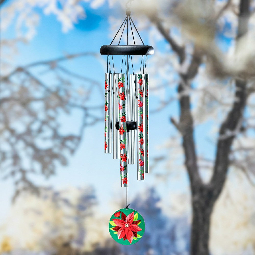 Plow & Hearth Avria Wind Chime, Printed Wind Chime, Vibrant Poinsettias, 27"H