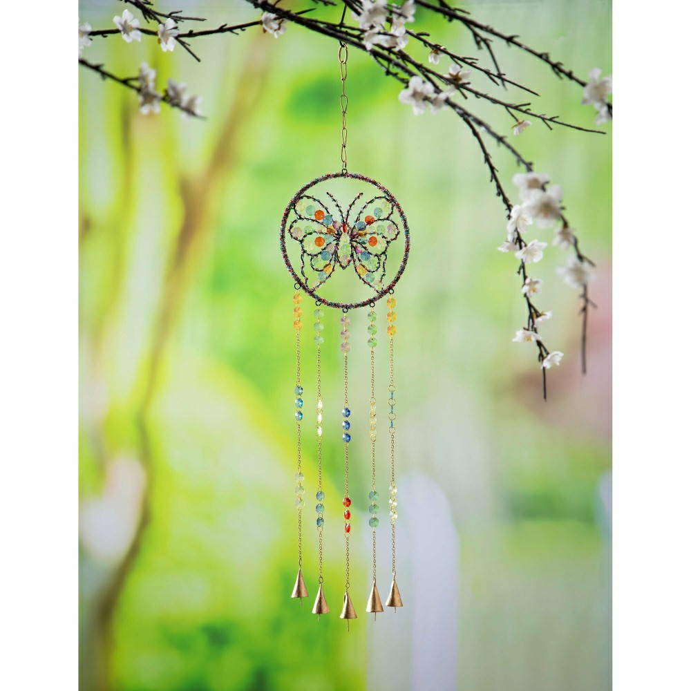 Plow & Hearth Garden of Wonder Wind Chime, Beaded Glass, Butterfly