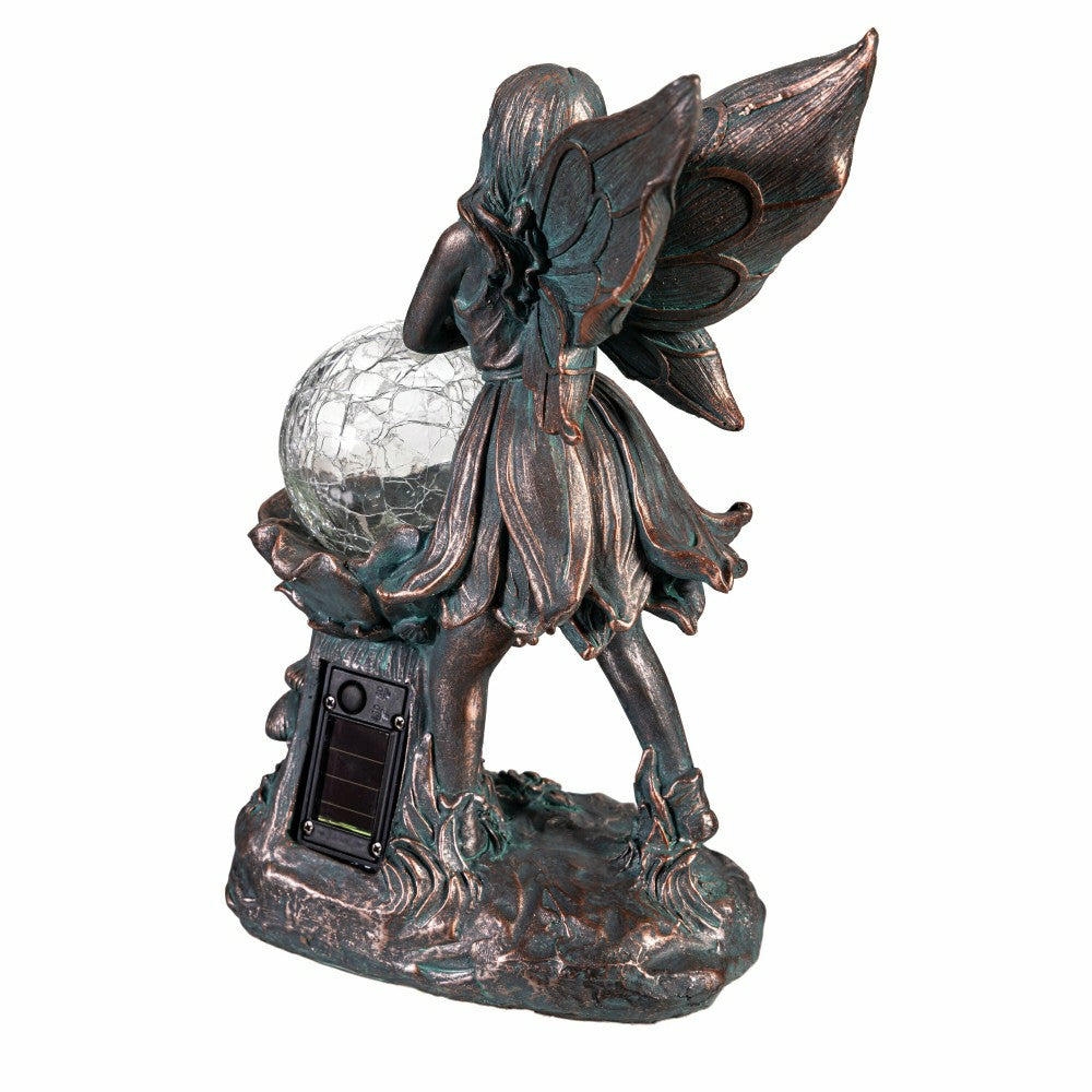 Plow & Hearth Garden Of Wonder Garden Statue, LED Fairy With Orb Statue