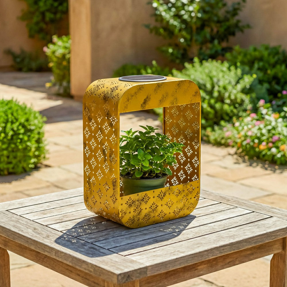 Plow & Hearth Solar Floral Planter, Gold