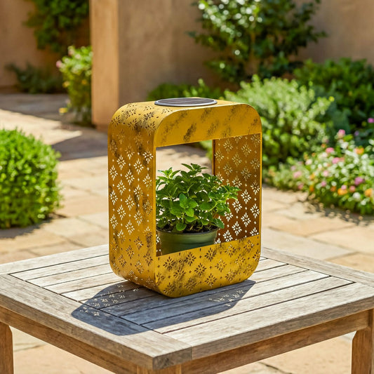Plow & Hearth Solar Floral Planter, Gold