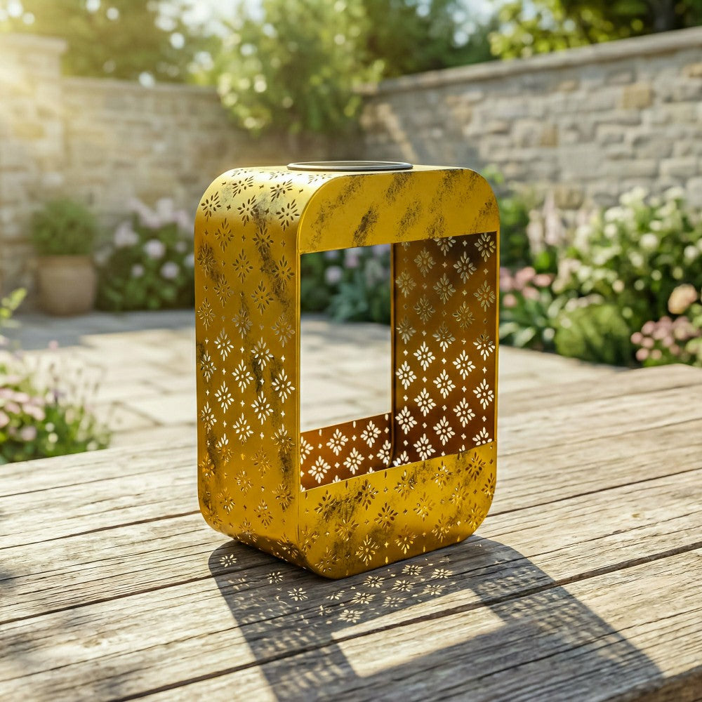 Plow & Hearth Solar Floral Planter, Gold