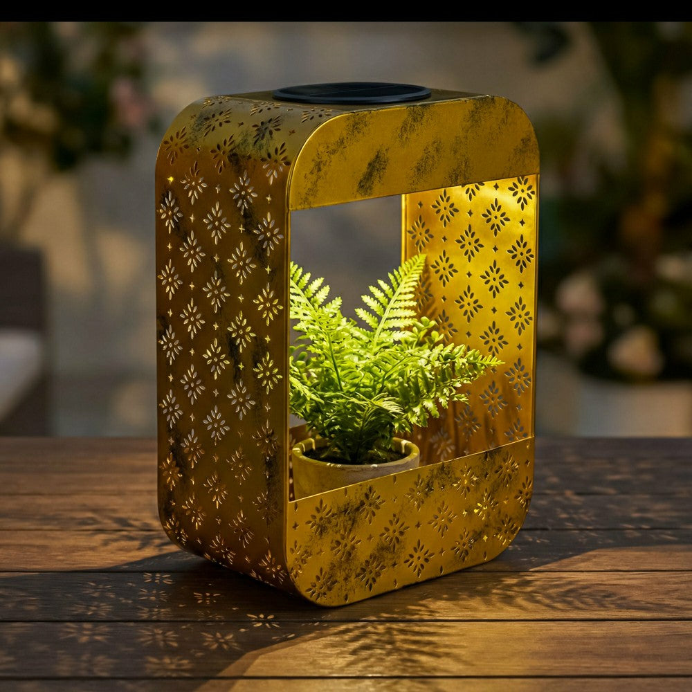Plow & Hearth Solar Floral Planter, Gold