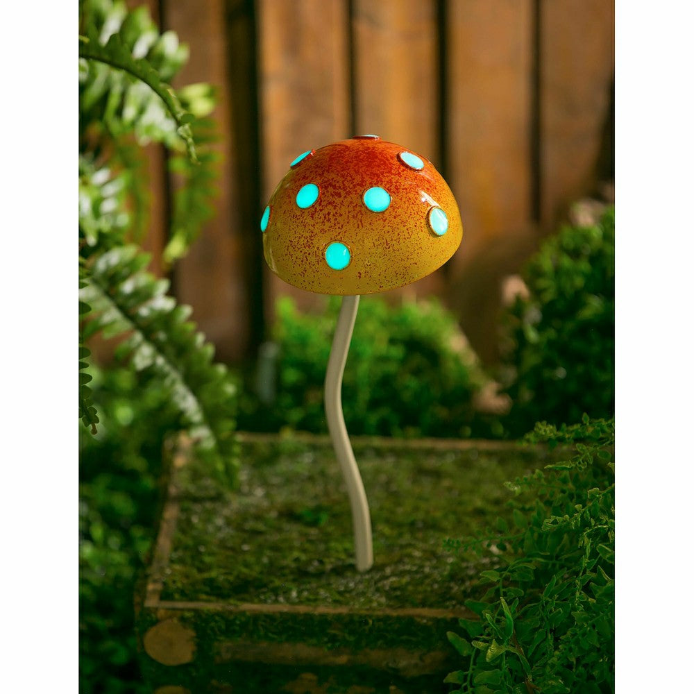 Plow & Hearth 12.5"H Glow in the Dark Mushroom Plant Pick, Yellow