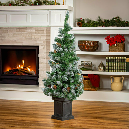 Plow & Hearth Shades of Emerald Tree Artificial LED Pine Cone in Pot, 47”H