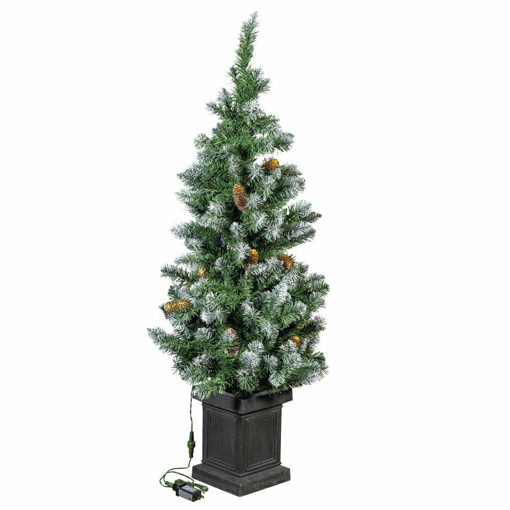 Plow & Hearth Shades of Emerald Tree Artificial LED Pine Cone in Pot, 47”H