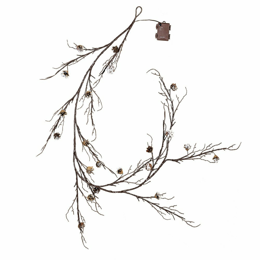 Plow & Hearth Winter Grove Garland Pine Cone Frosted LED Artificial, 72"L