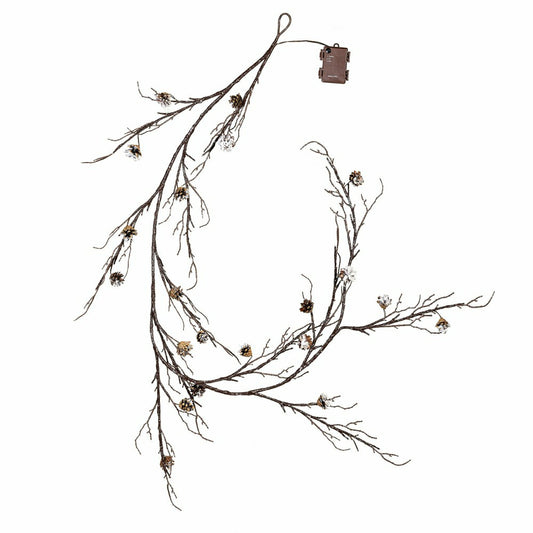 Plow & Hearth Winter Grove Garland Pine Cone Frosted LED Artificial, 72"L