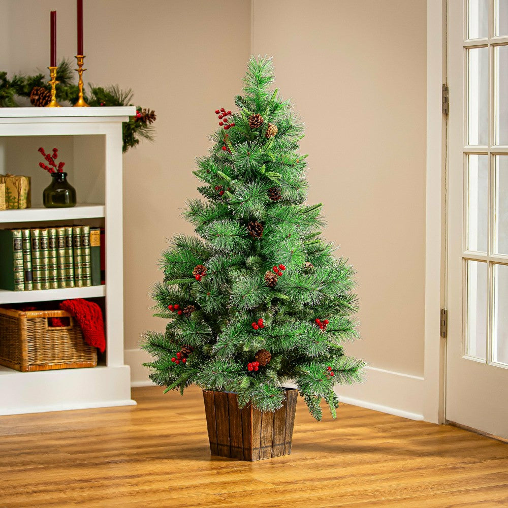 Plow & Hearth Winter Grove Tree Artificial Pine Cone and Berry, 48”H