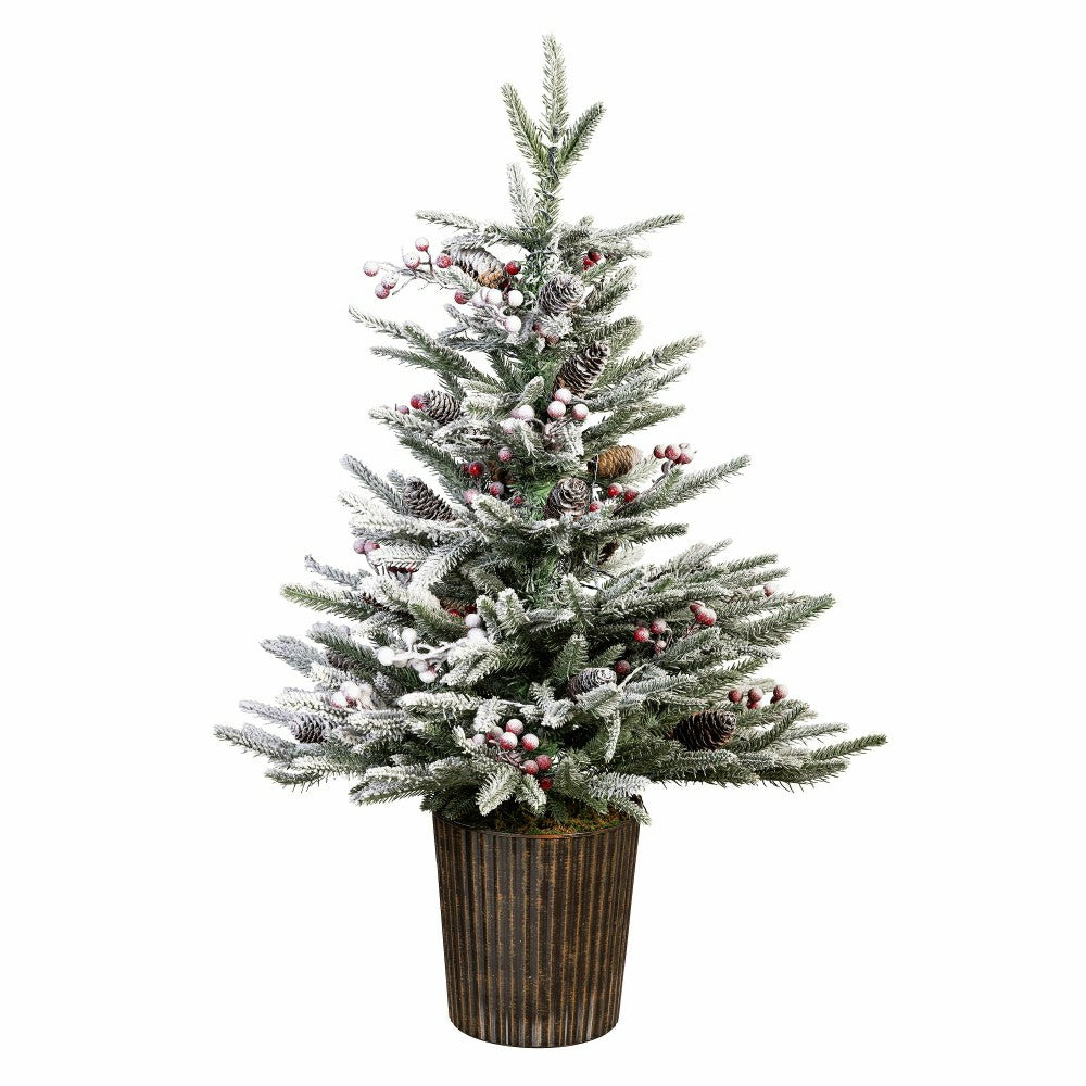 Plow & Hearth Winter Grove Faux Floral Table Decor Artificial Frosted Pine, 35"H